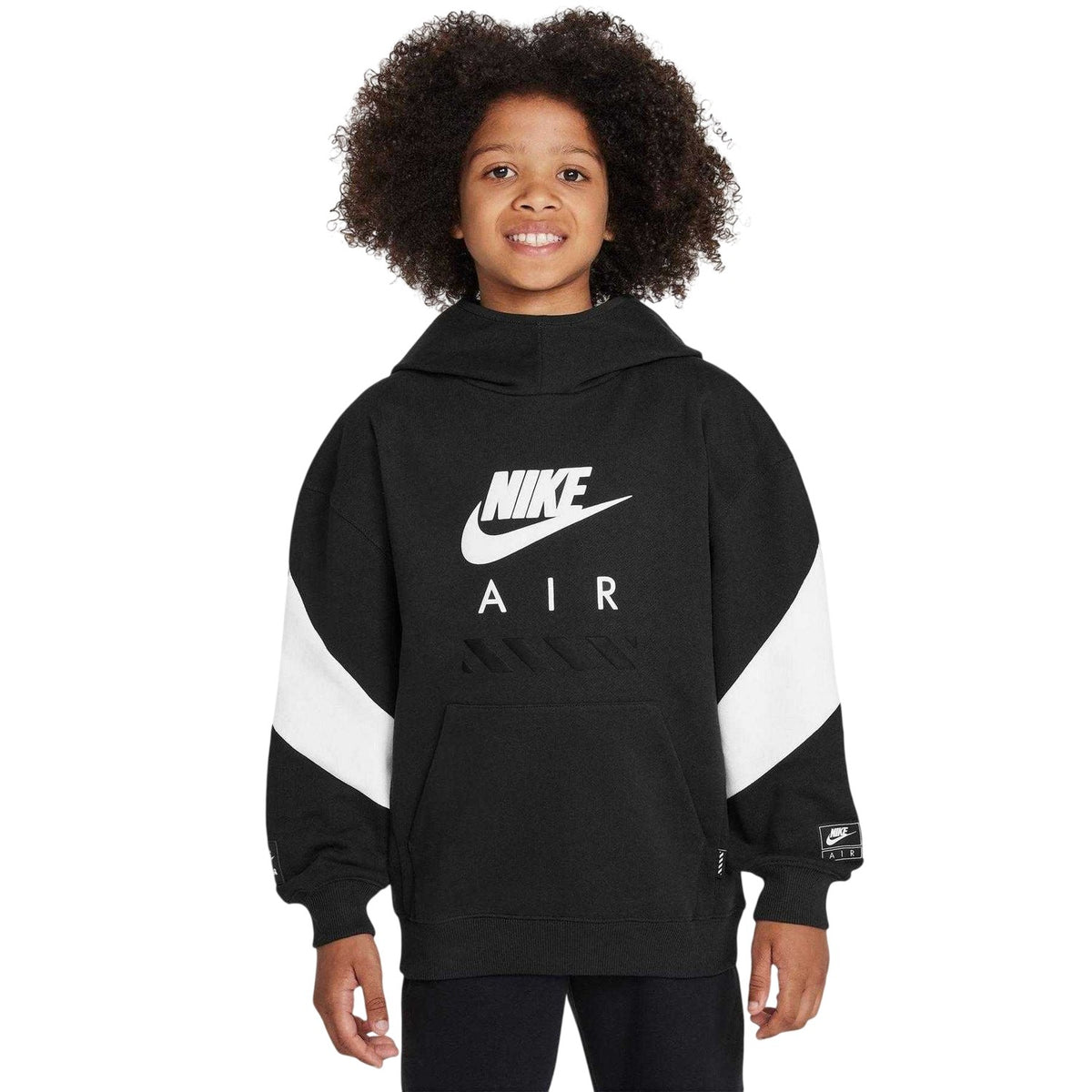 Black-White - Front - Nike Childrens-Kids Air Colour Block Fleece Hoodie