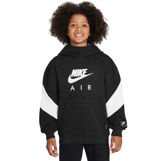 Black-White - Front - Nike Childrens-Kids Air Colour Block Fleece Hoodie