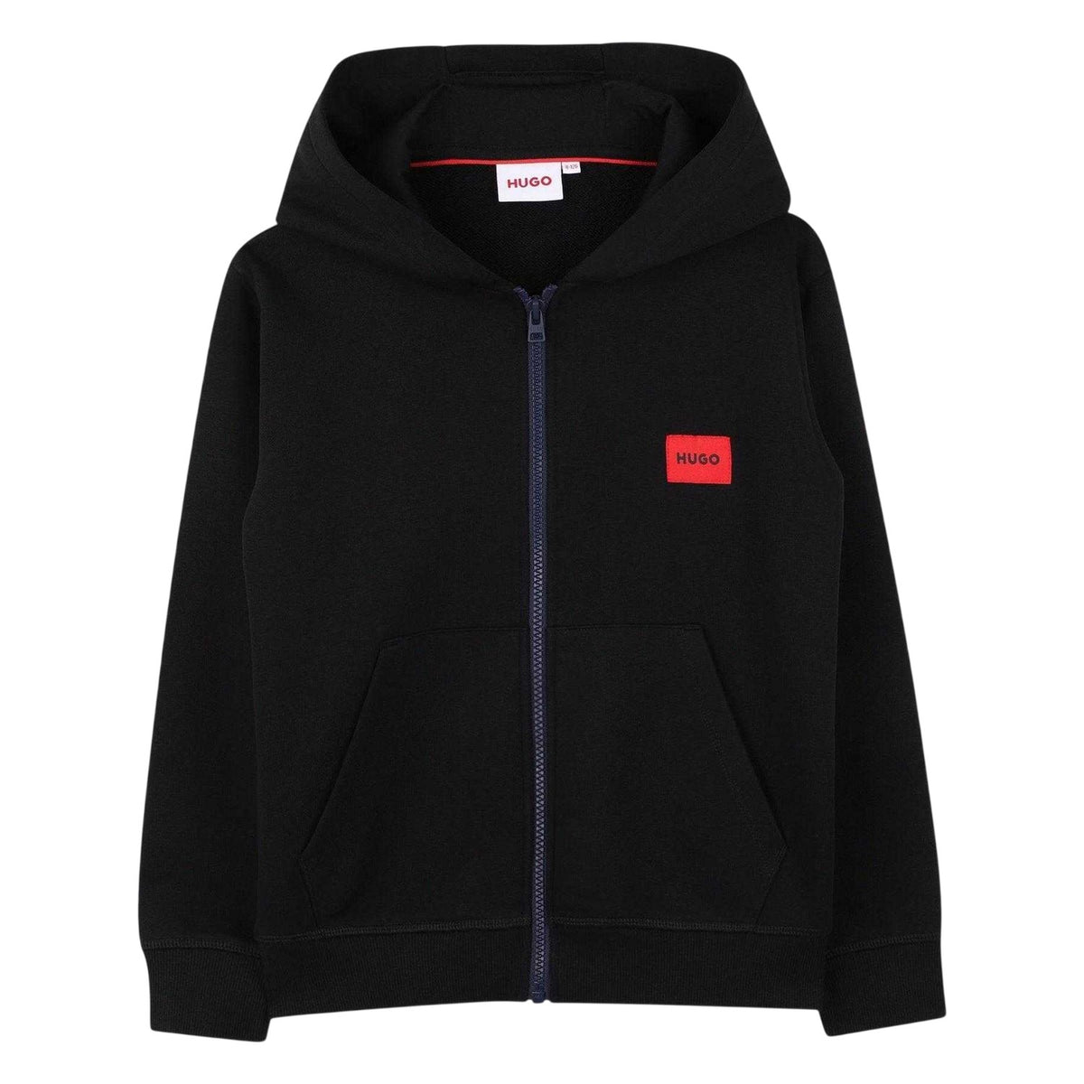 Black - Front - Hugo Childrens-Kids Logo Full Zip Hoodie