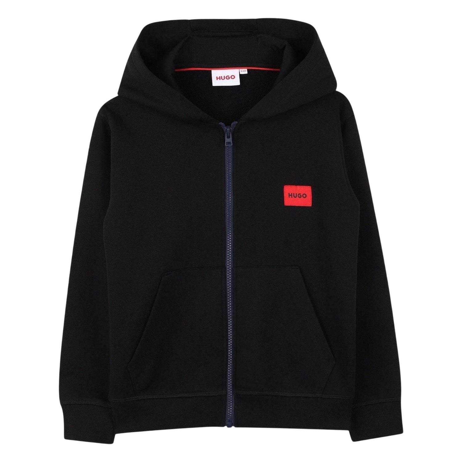 Black - Front - Hugo Childrens-Kids Logo Full Zip Hoodie