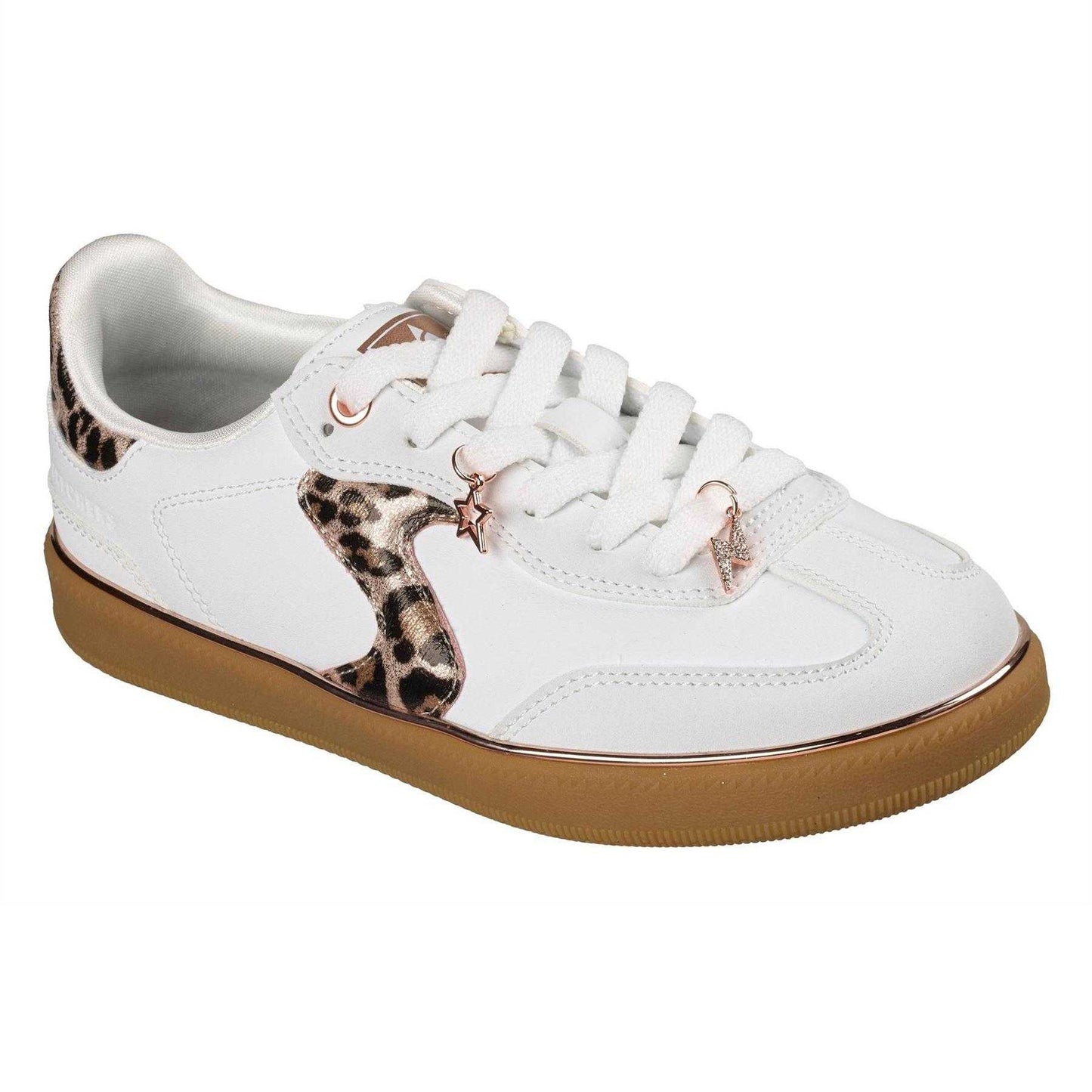 White - Pack Shot - Skechers Childrens-Kids Hotshot Leopard Print Trainers