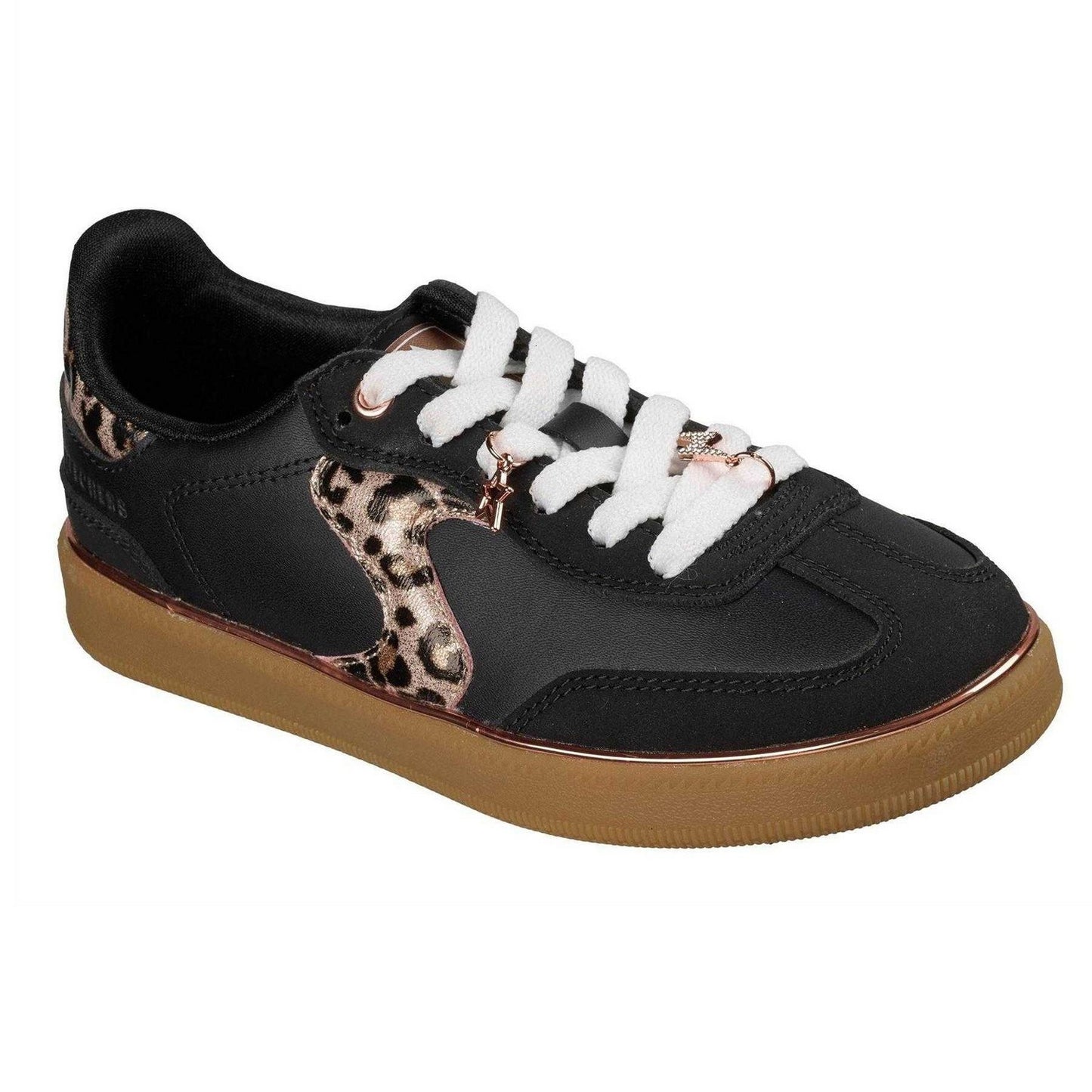 Black - Pack Shot - Skechers Childrens-Kids Hotshot Leopard Print Trainers