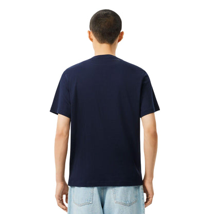 Navy-Red - Back - Lacoste Mens Colour Block Cotton T-Shirt