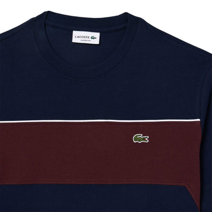Navy-Red - Side - Lacoste Mens Colour Block Cotton T-Shirt