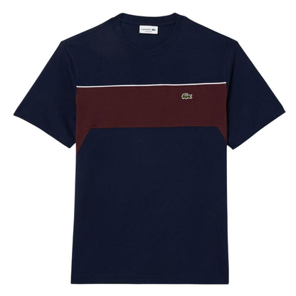 Navy-Red - Front - Lacoste Mens Colour Block Cotton T-Shirt