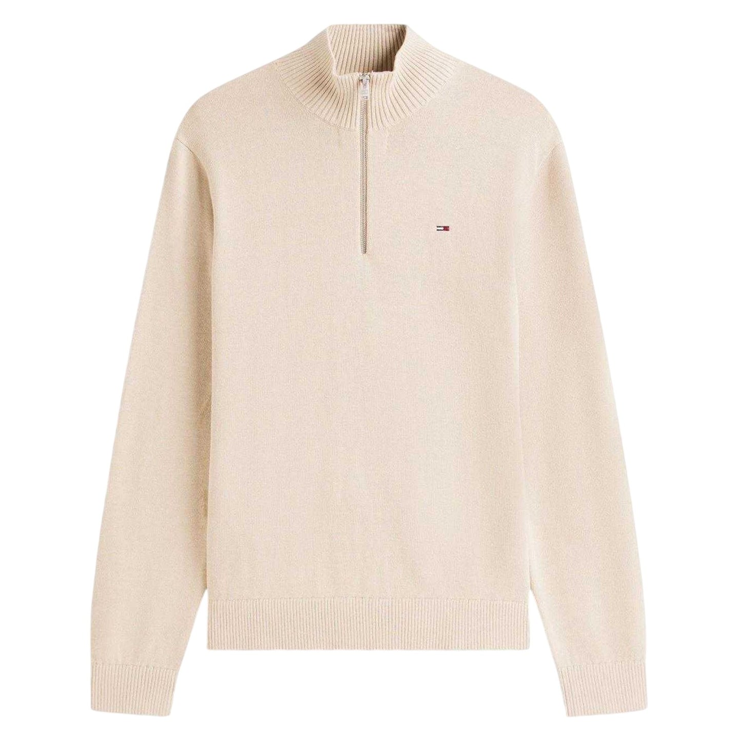 Sand - Front - Tommy Jeans Mens Essential Quarter Zip Sweatshirt