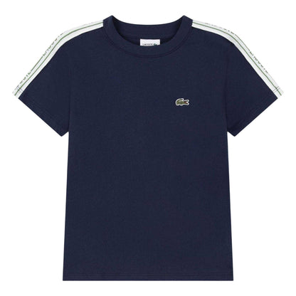 Marine Blue - Front - Lacoste Childrens-Kids Embroidered Logo Taping T-Shirt