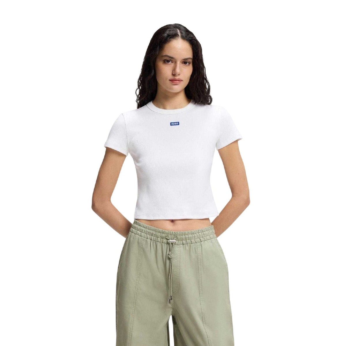 White - Side - Hugo Womens-Ladies Cropped T-Shirt