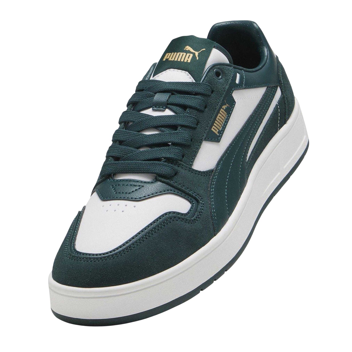 Puma White-Green - Close up - Puma Womens-Ladies Court Classic Trainers