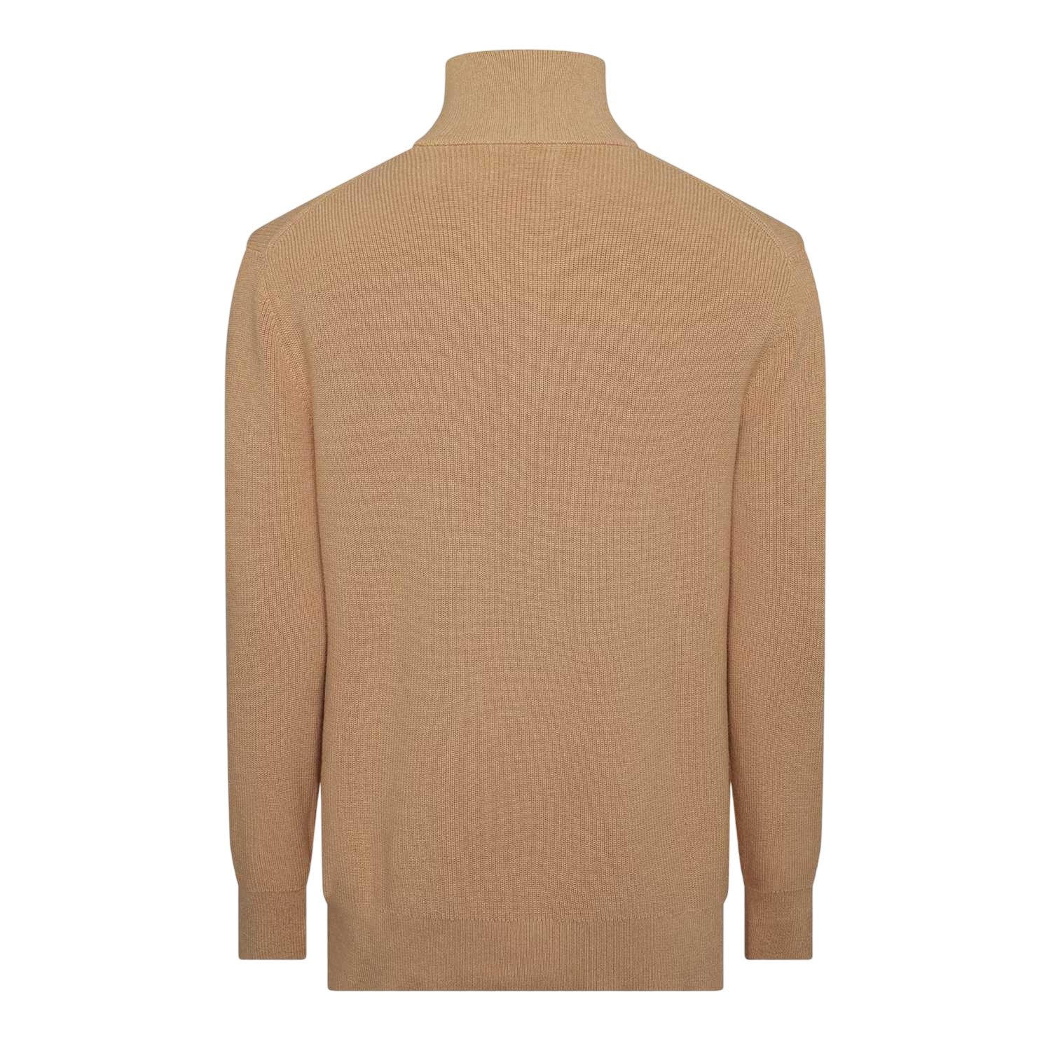 Khaki Melange - Back - Gant Mens Cotton Merino Quarter Zip Jumper