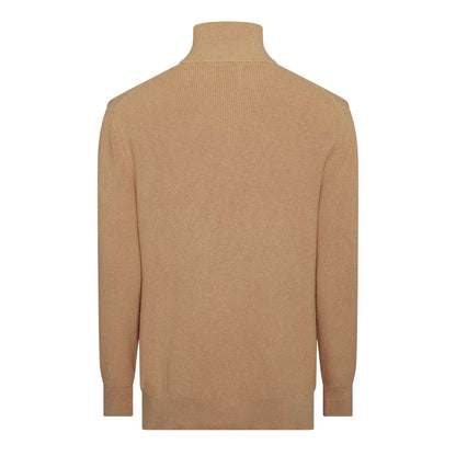 Khaki Melange - Back - Gant Mens Cotton Merino Quarter Zip Jumper