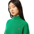 Green - Side - Lacoste Womens-Ladies Carded Wool High-Neck Relaxed Fit Sweater Top