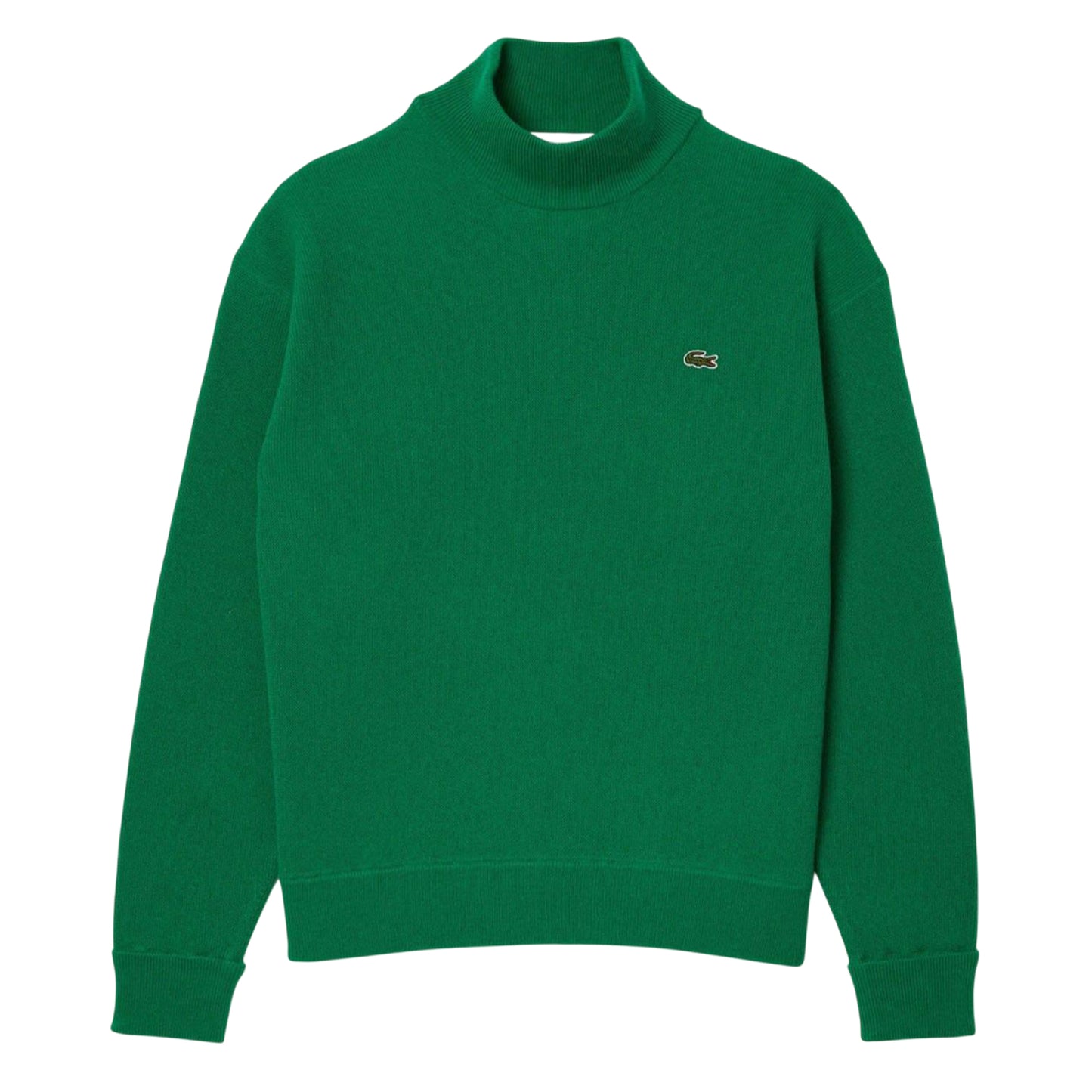 Green - Front - Lacoste Womens-Ladies Carded Wool High-Neck Relaxed Fit Sweater Top