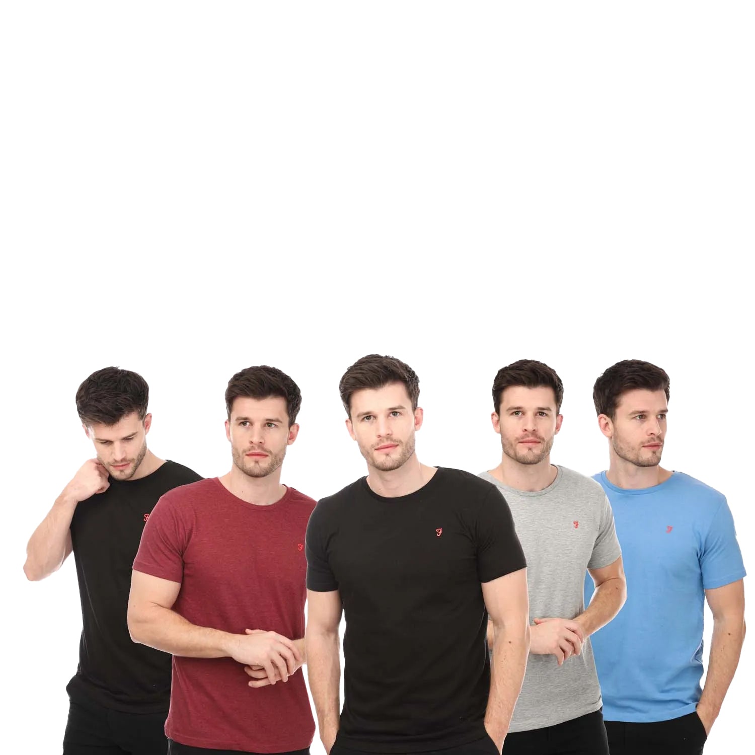 Black-Grey-Blue-Red - Front - Farah Mens Watten Lounge T-Shirt (Pack of 5)