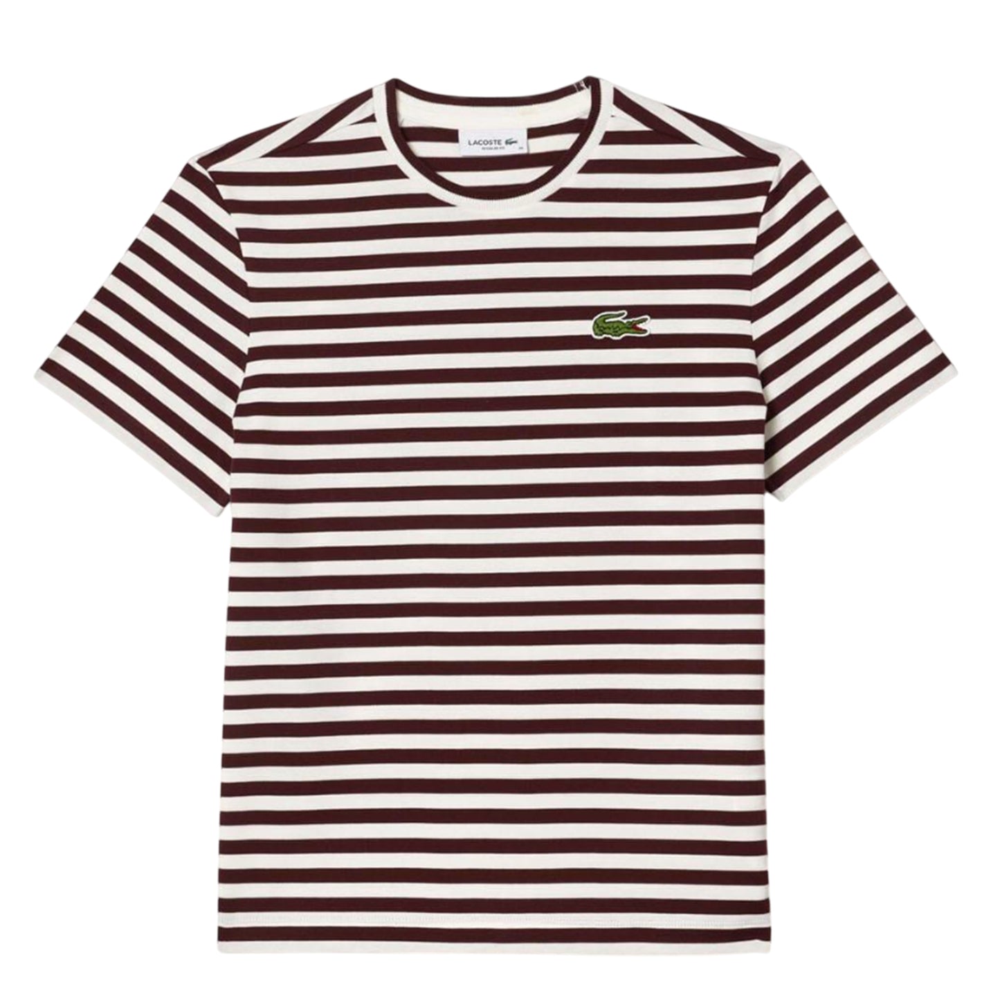 Maroon Red - Front - Lacoste Womens-Ladies Striped Cotton Loose Fit T-Shirt