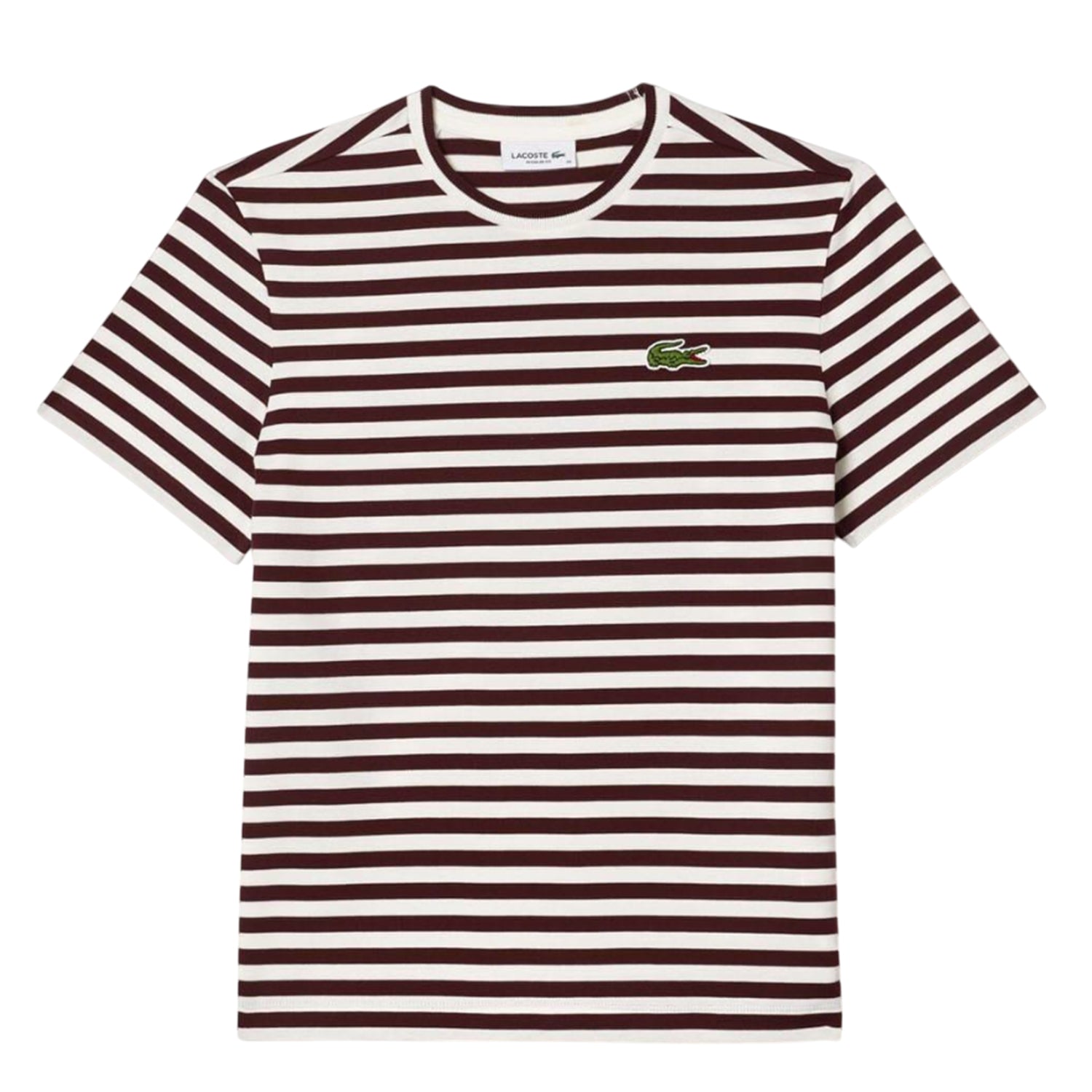 Maroon Red - Front - Lacoste Womens-Ladies Striped Cotton Loose Fit T-Shirt