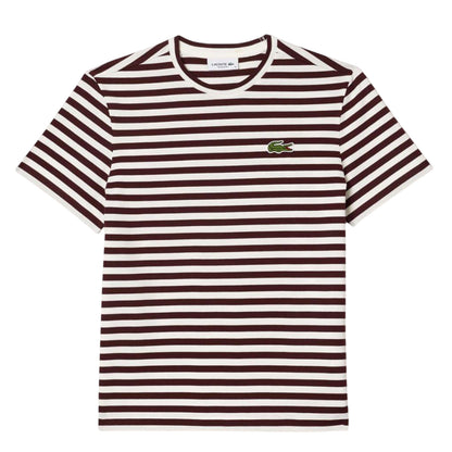 Maroon Red - Front - Lacoste Womens-Ladies Striped Cotton Loose Fit T-Shirt