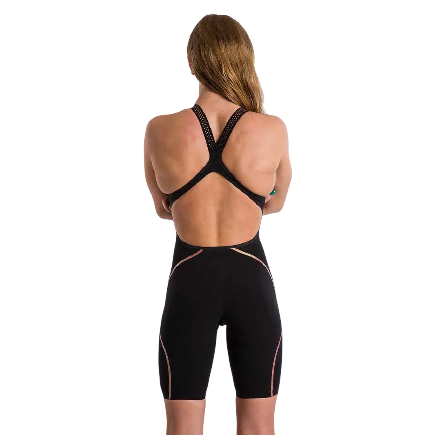 Black-Gold - Back - Speedo Womens-Ladies Intent Streamline One Piece Swimsuit