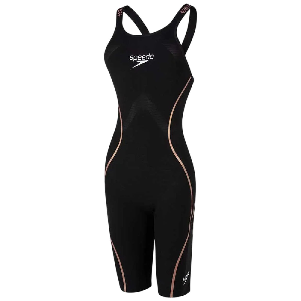 Black-Gold - Front - Speedo Womens-Ladies Intent Streamline One Piece Swimsuit