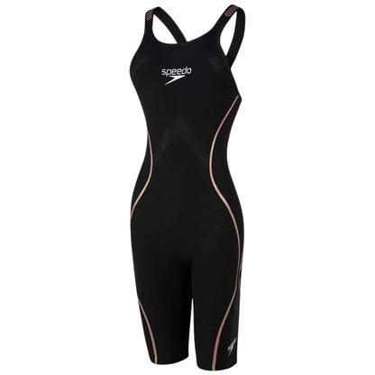 Black-Gold - Front - Speedo Womens-Ladies Intent Streamline One Piece Swimsuit