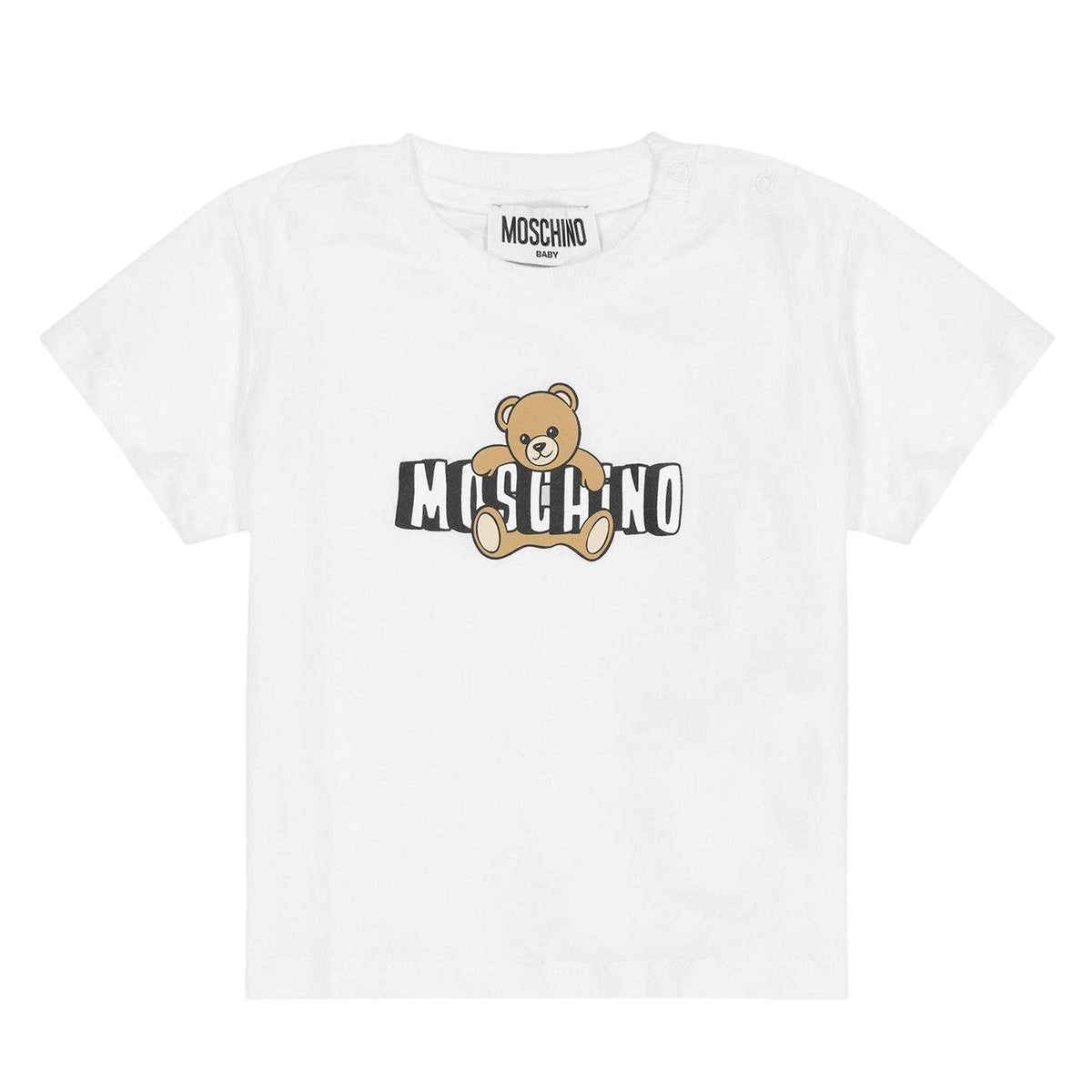 White - Front - Moschino Childrens-Kids Bear Logo T-Shirt