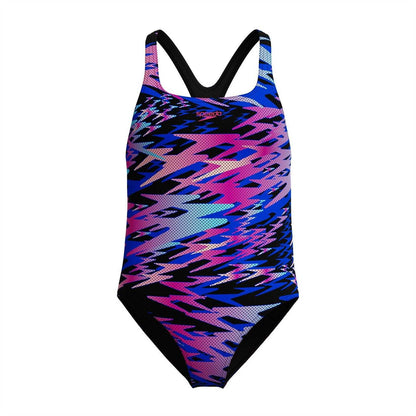 Anthracite - Front - Speedo Girls Hyper Boom Muscleback One Piece Swimsuit
