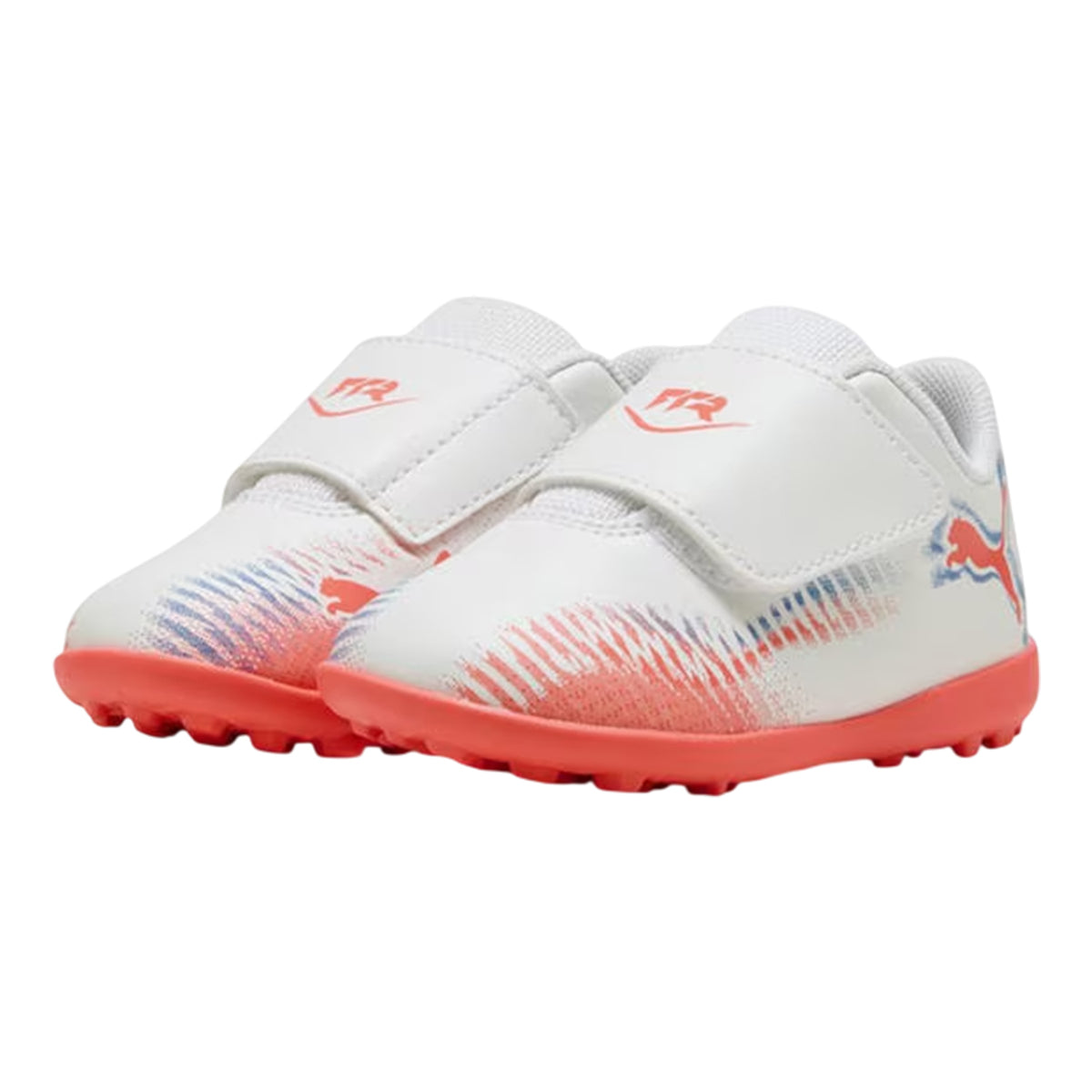 White-Black-Glowing Red - Close up - Puma Childrens-Kids Future 8 Play Astro Turf Trainers
