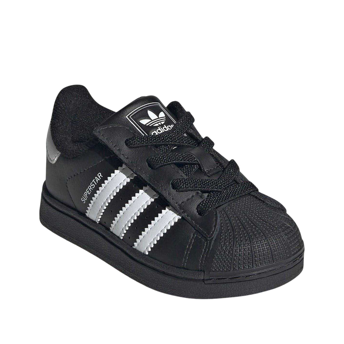 Black-White - Side - Adidas Childrens-Kids Superstar Leather Shoes