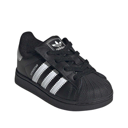 Black-White - Side - Adidas Childrens-Kids Superstar Leather Shoes