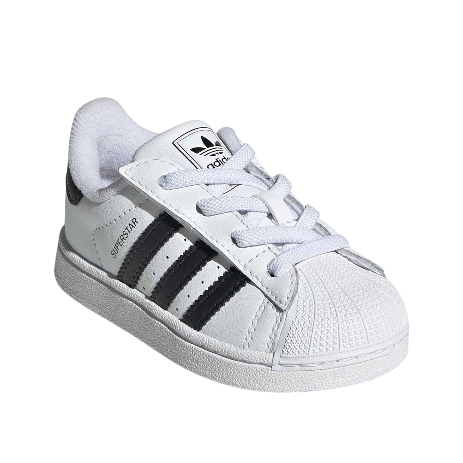 White-Black - Side - Adidas Childrens-Kids Superstar Leather Shoes