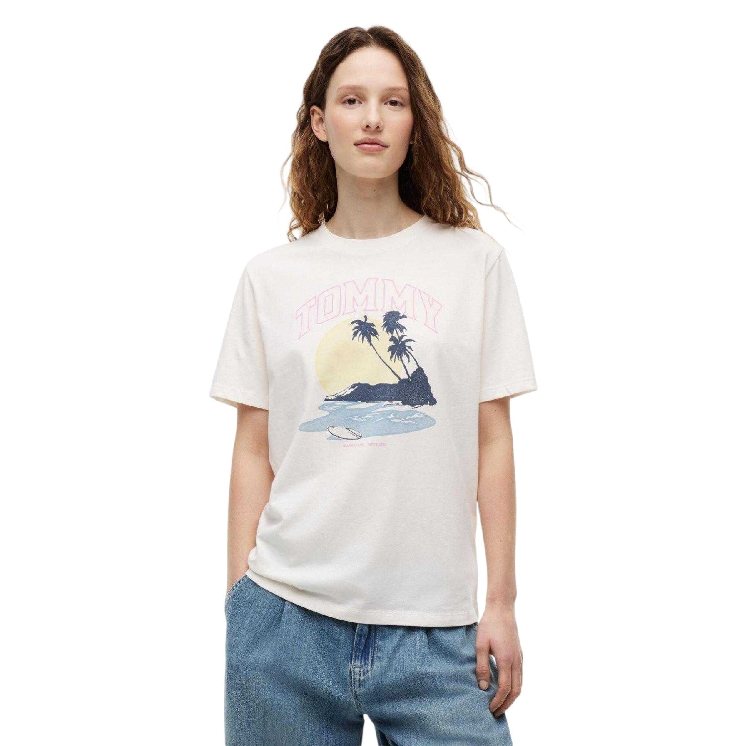 Antique White - Side - Tommy Jeans Womens-Ladies Beach T-Shirt