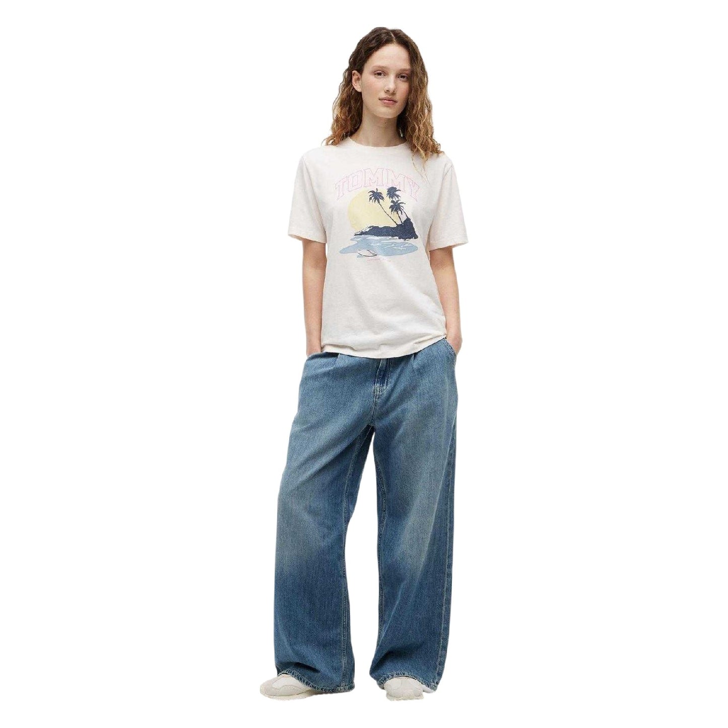 Antique White - Lifestyle - Tommy Jeans Womens-Ladies Beach T-Shirt