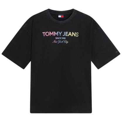 Black - Front - Tommy Jeans Womens-Ladies Gradient Logo Oversized T-Shirt