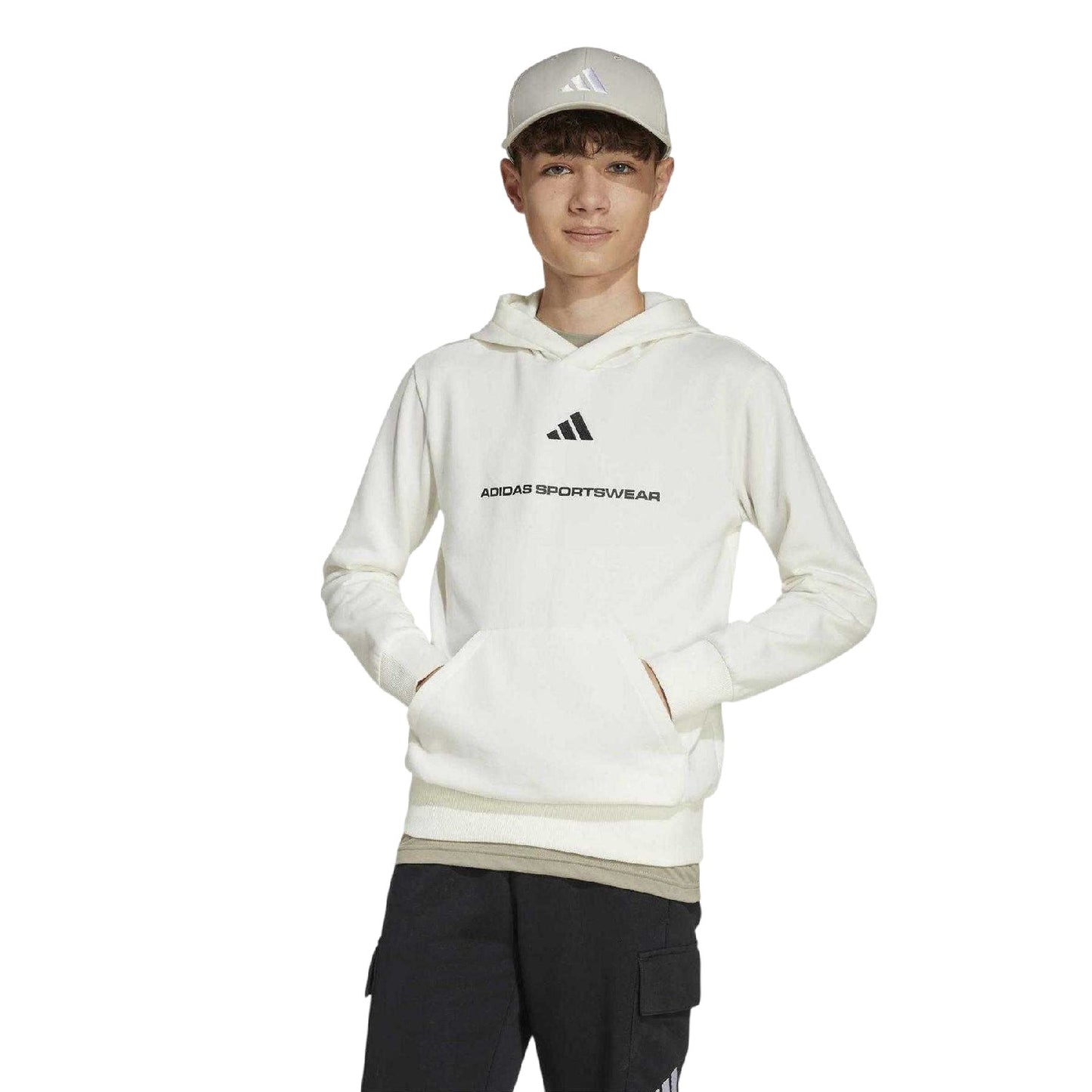 Off White - Side - Adidas Childrens-Kids Graphic Print Hoodie