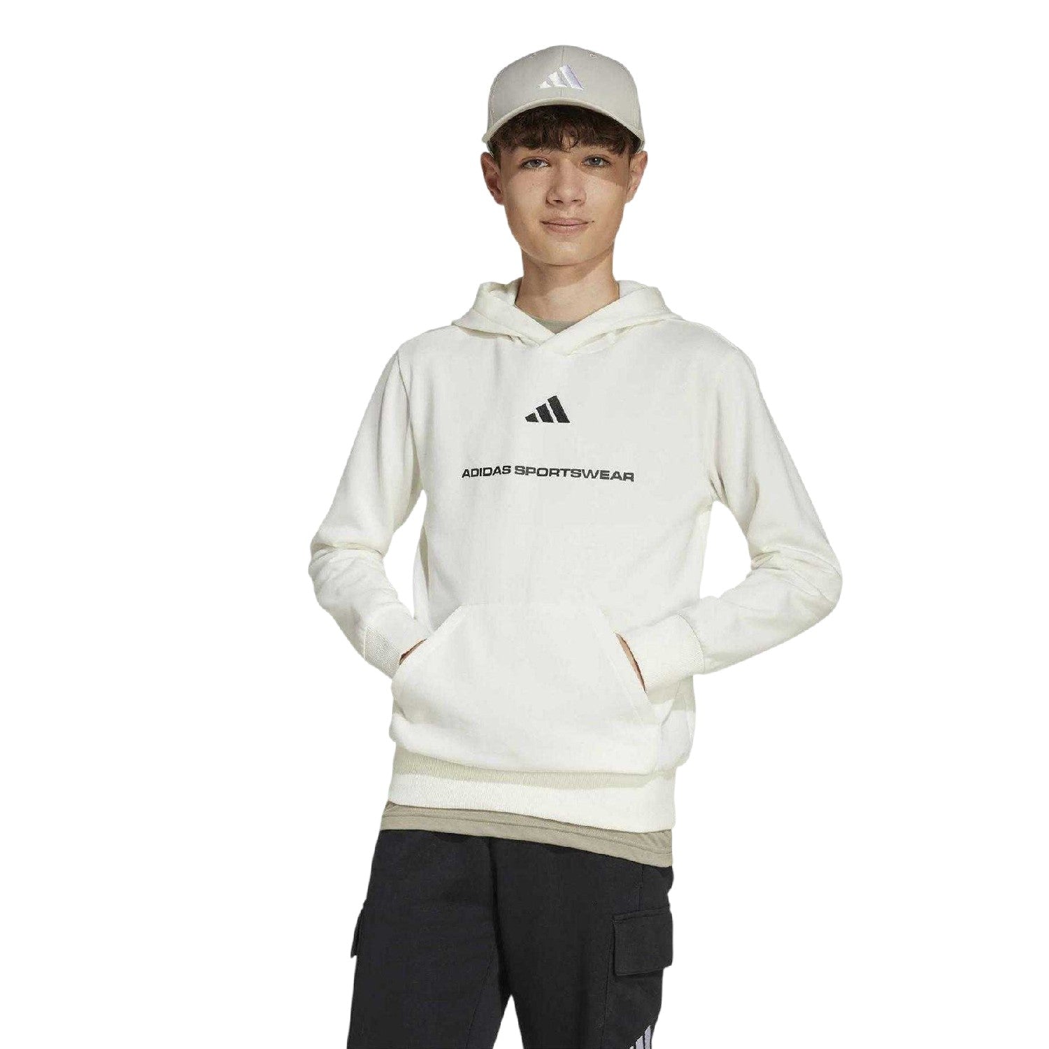Off White - Side - Adidas Childrens-Kids Graphic Print Hoodie