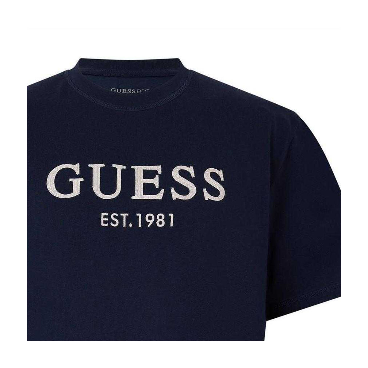 Blue - Side - Guess Mens Embroidered Regular T-Shirt
