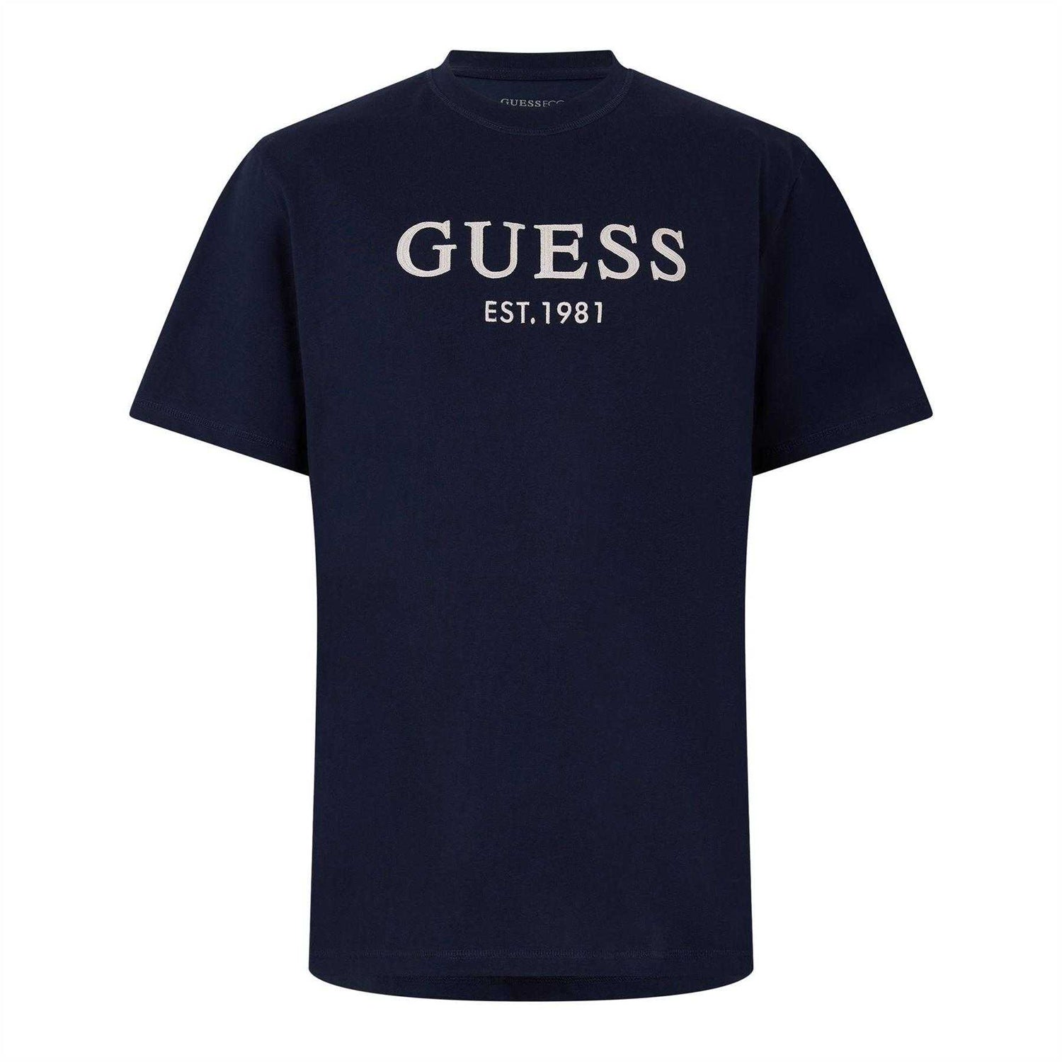 Blue - Front - Guess Mens Embroidered Regular T-Shirt