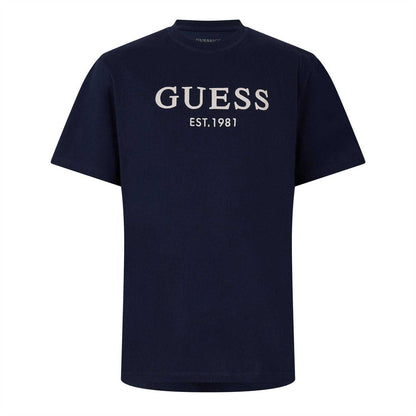 Blue - Front - Guess Mens Embroidered Regular T-Shirt