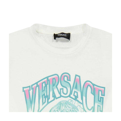 White - Side - Versace Childrens-Kids Large Logo T-Shirt