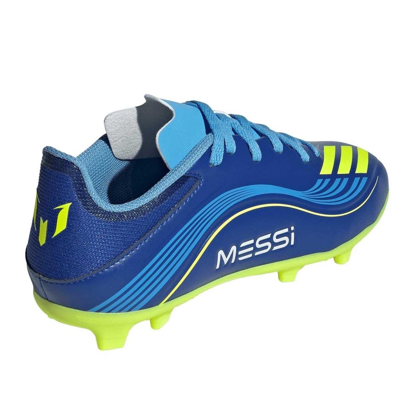 Royal Blue-Yellow - Back - Adidas Childrens-Kids League Lionel Messi Firm Ground Football Boots