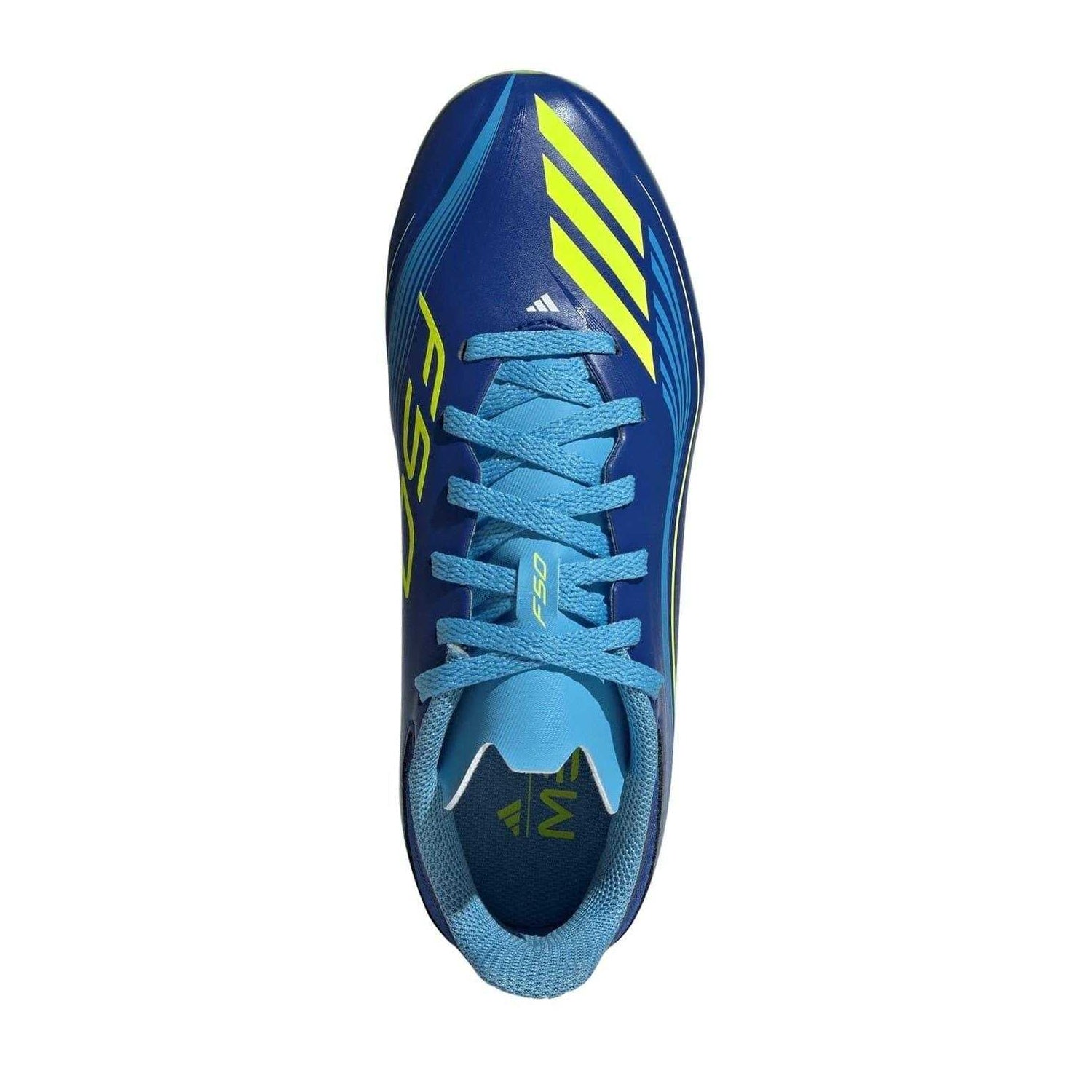 Royal Blue-Yellow - Side - Adidas Childrens-Kids League Lionel Messi Firm Ground Football Boots