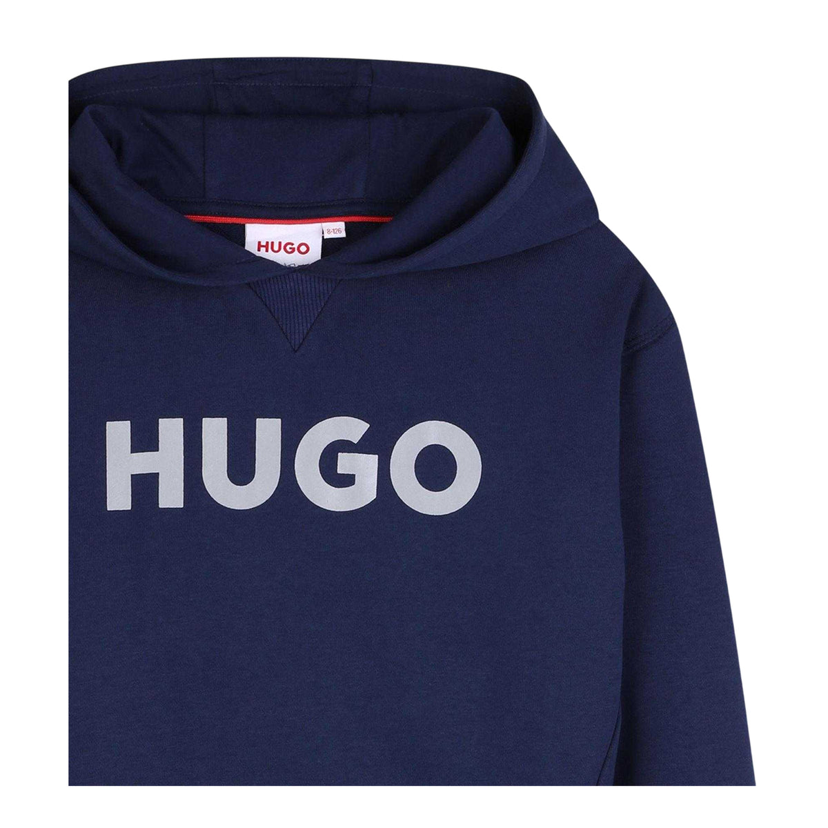 Navy Blue - Side - Hugo Childrens-Kids Logo Overhead Hoodie