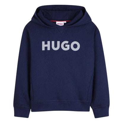 Navy Blue - Front - Hugo Childrens-Kids Logo Overhead Hoodie