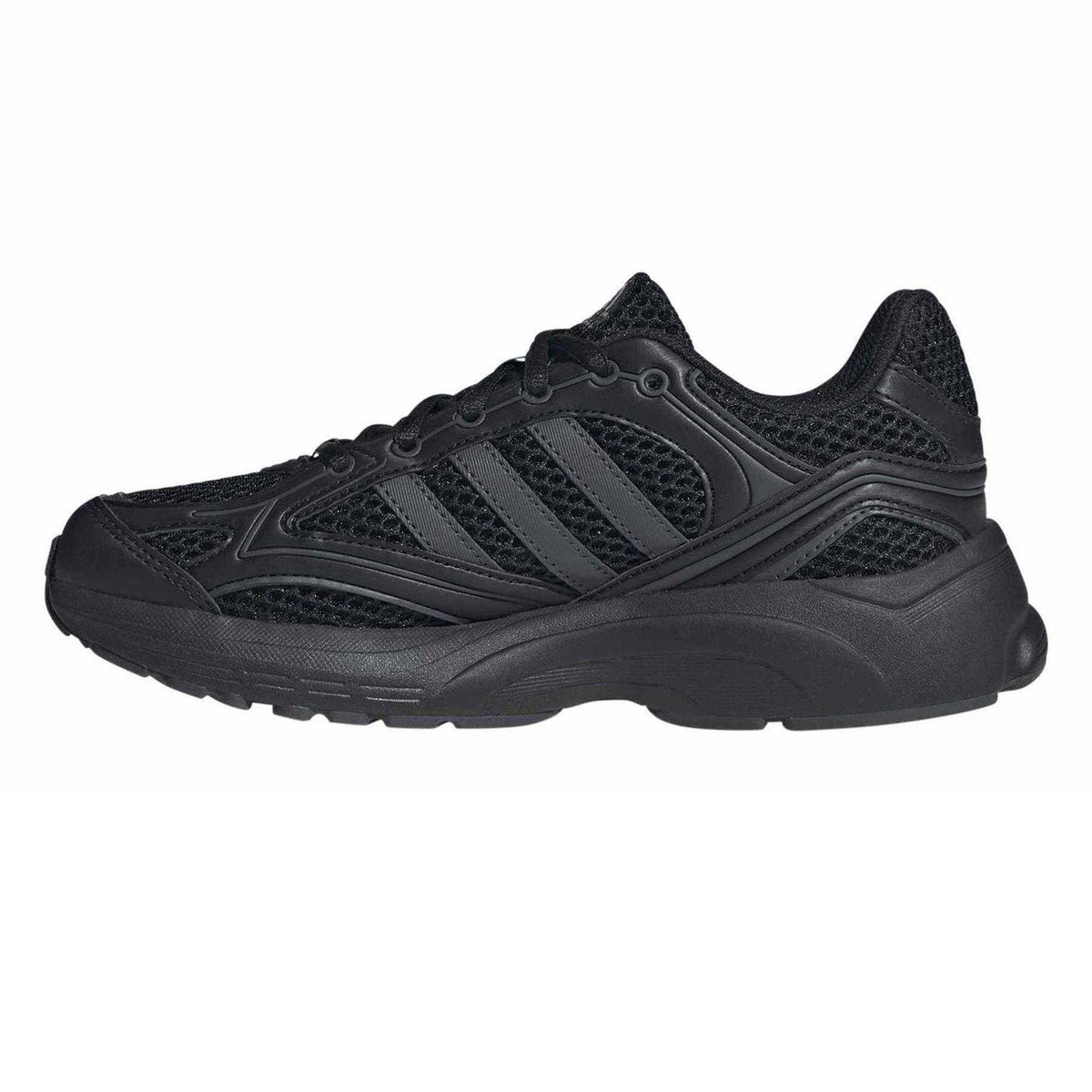 Triple Black - Side - Adidas Boys Spiritain 3 Stripes Trainers