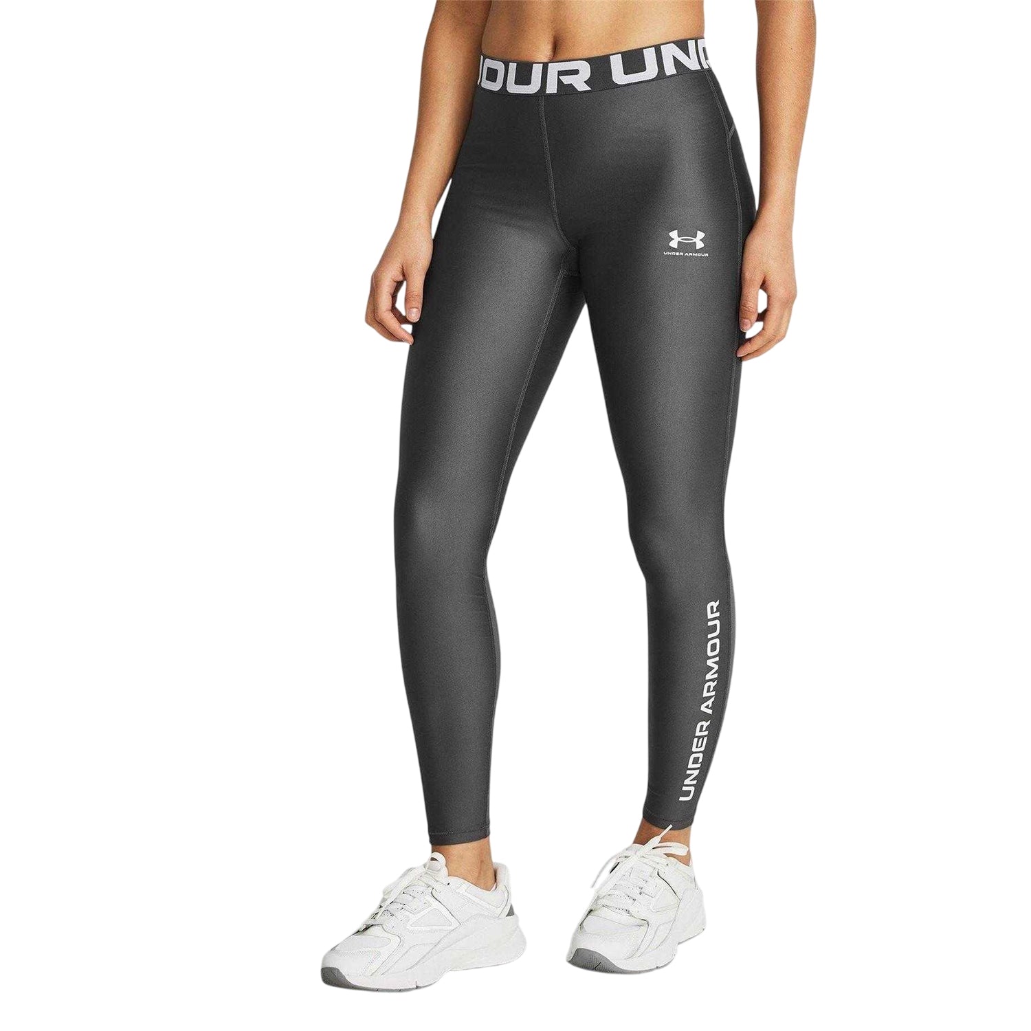 Grey - Side - Under Armour Womens-Ladies HeatGear Leggings