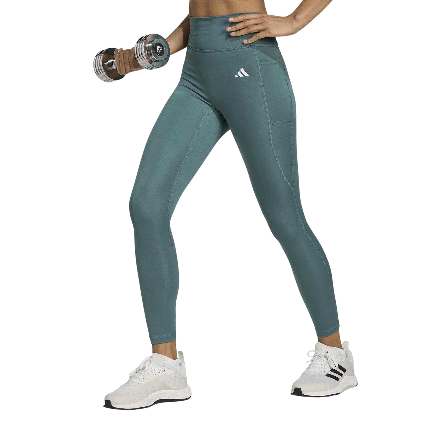 Teal - Side - Adidas Womens-Ladies Optime Power 7-8 Leggings