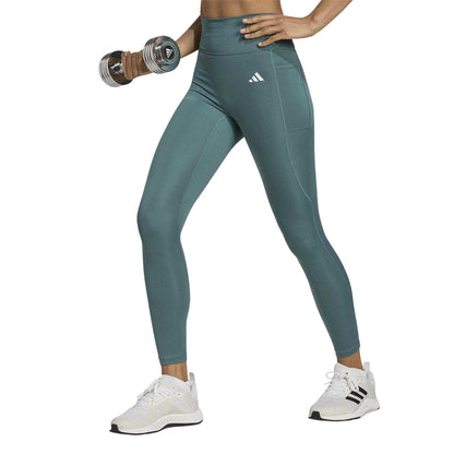 Teal - Side - Adidas Womens-Ladies Optime Power 7-8 Leggings