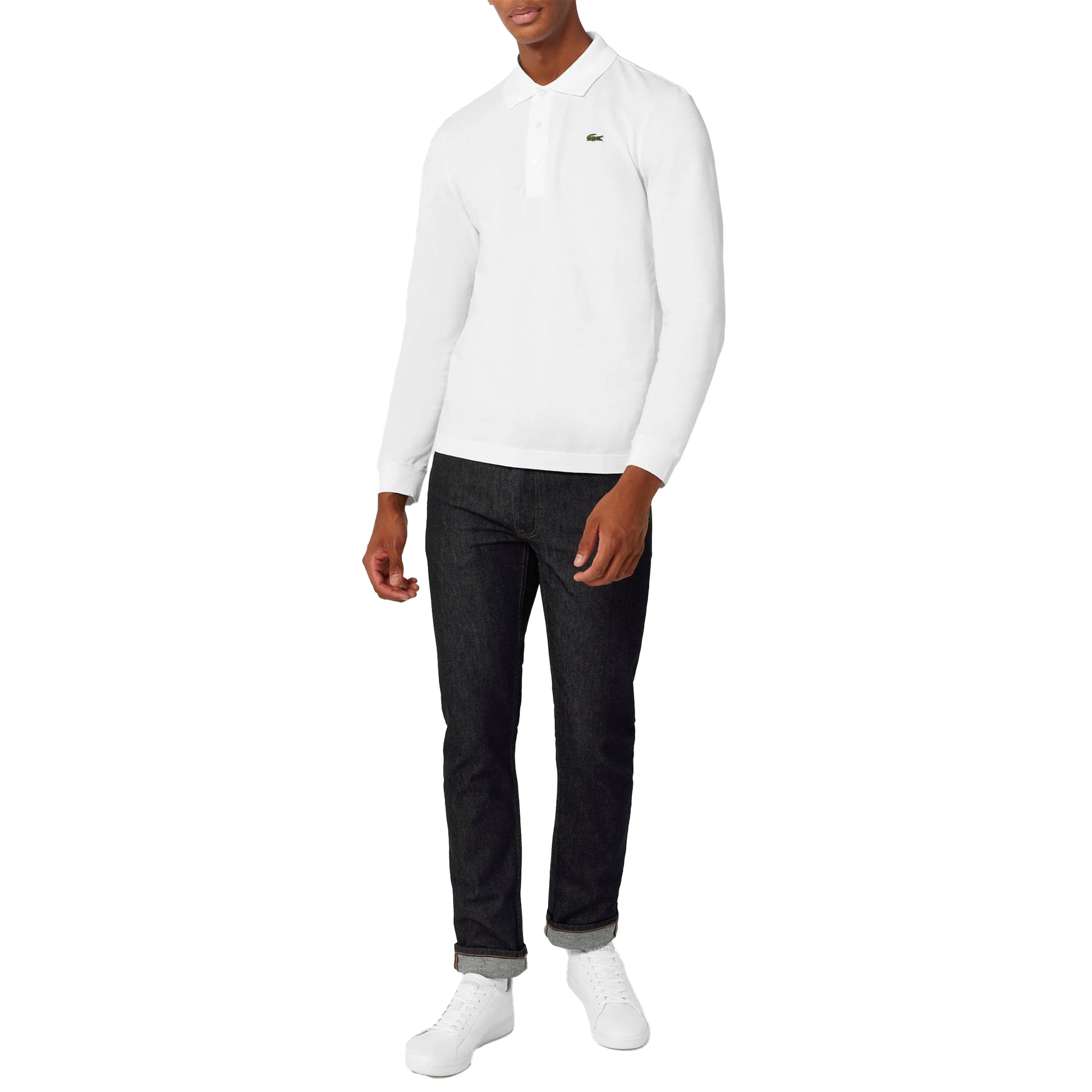 White - Side - Lacoste Mens Long-Sleeved Polo Shirt