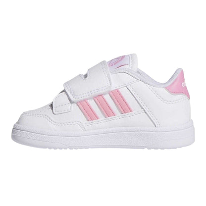 White-Bliss Pink - Side - Adidas Childrens-Kids Rapid Court 3 Stripes Low Trainers