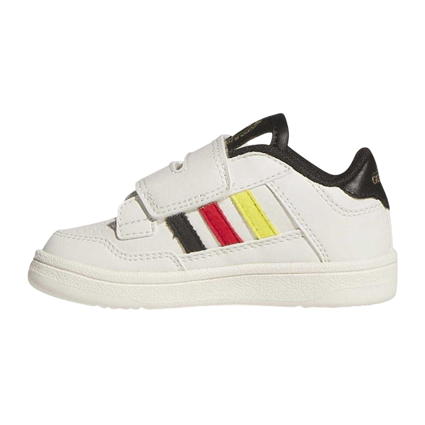 Off White-Core Black - Side - Adidas Childrens-Kids Rapid Court 3 Stripes Low Trainers